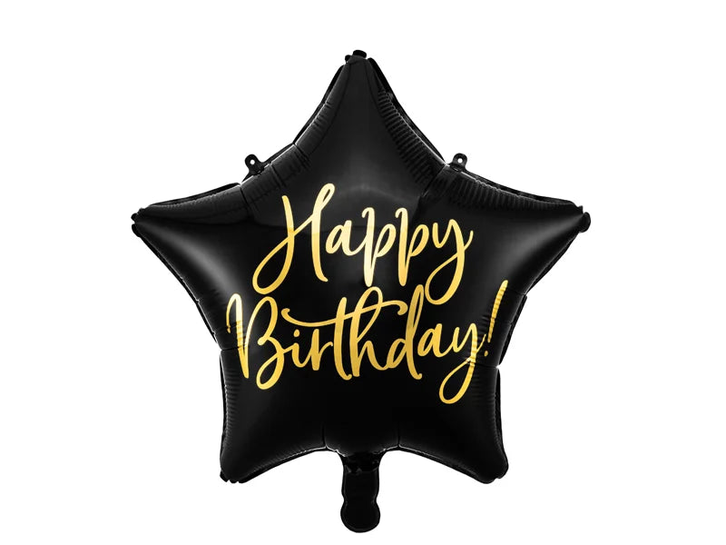 Black Foil Balloon Happy Birthday Star – 16" - 1 pc