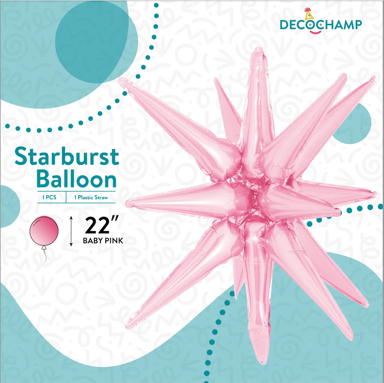 Baby Pink Starburst Foil Balloon – 22" - 1 pc