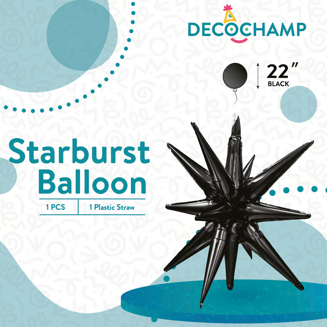 Black Starburst Foil Balloon – 22" - 1 pc