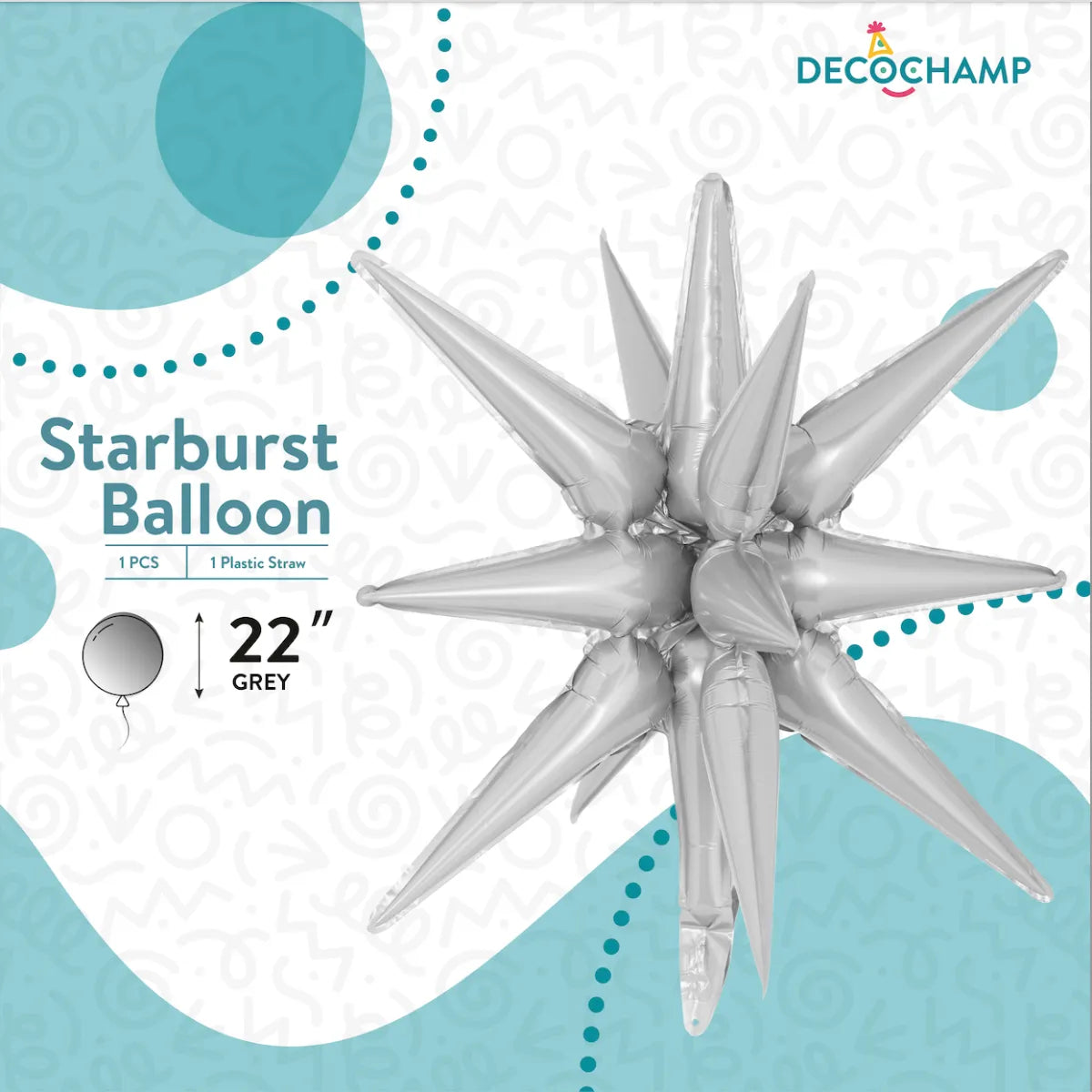 Grey Starburst Foil Balloon – 22" - 1 pc