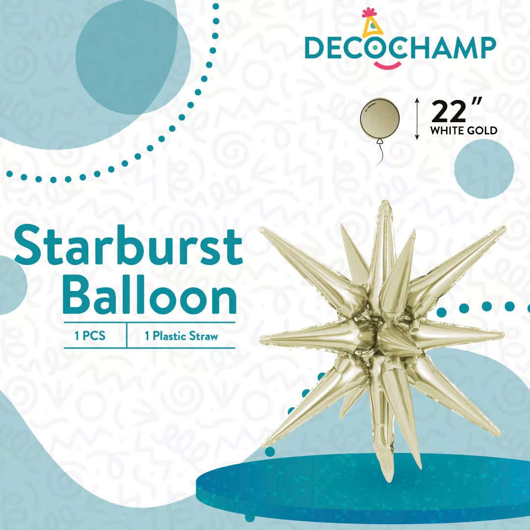 White Gold Starburst Foil Balloon – 22" - 1 pc